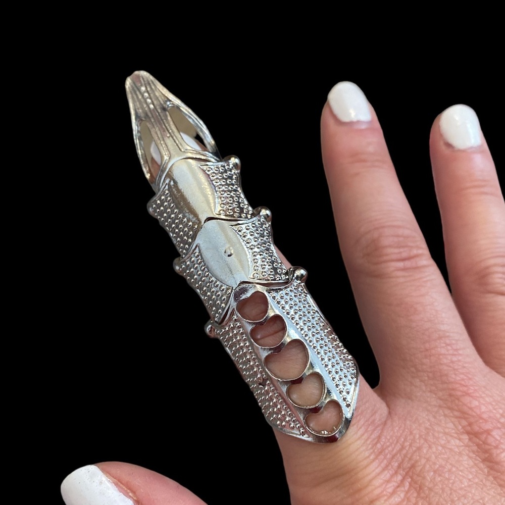 🌟🆕NIP: Silver Gothic Hinged Full Finger Ring- Stainless Steel